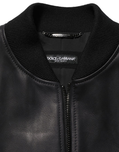 Blouson motard homme en cuir noir Dolce & Gabbana avec fermeture éclair intégrale