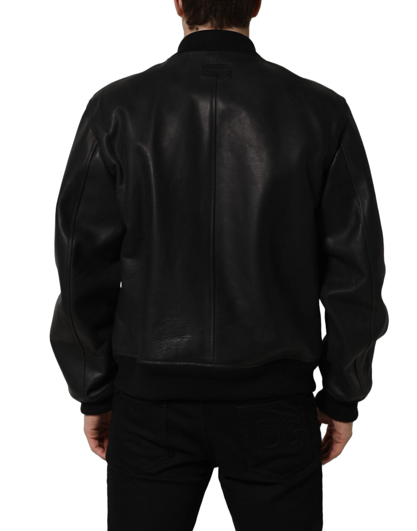 Blouson motard homme en cuir noir Dolce & Gabbana avec fermeture éclair intégrale