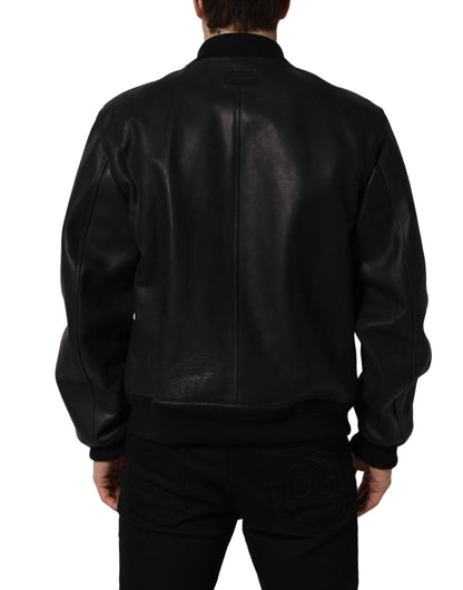 Blouson motard homme en cuir noir Dolce & Gabbana avec fermeture éclair intégrale