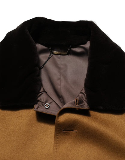 Veste Manteau Homme Dolce & Gabbana en Cachemire Marron et Fourrure de Vison