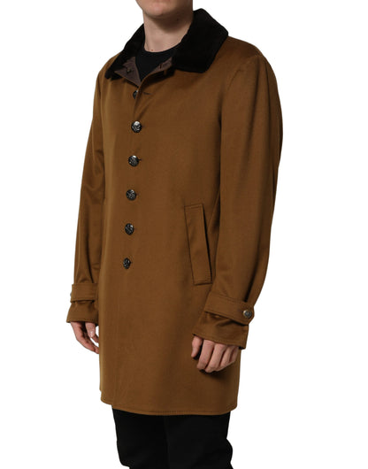 Veste Manteau Homme Dolce & Gabbana en Cachemire Marron et Fourrure de Vison
