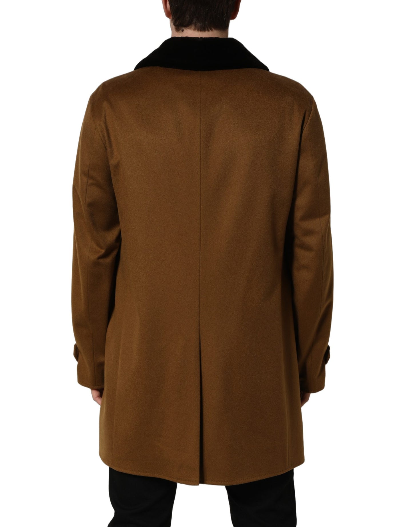 Veste Manteau Homme Dolce & Gabbana en Cachemire Marron et Fourrure de Vison