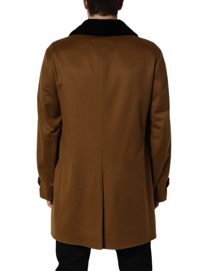 Veste Manteau Homme Dolce & Gabbana en Cachemire Marron et Fourrure de Vison