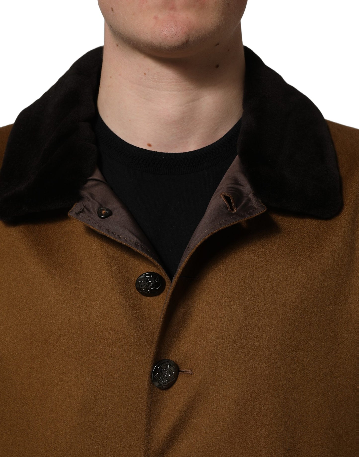 Veste Manteau Homme Dolce & Gabbana en Cachemire Marron et Fourrure de Vison