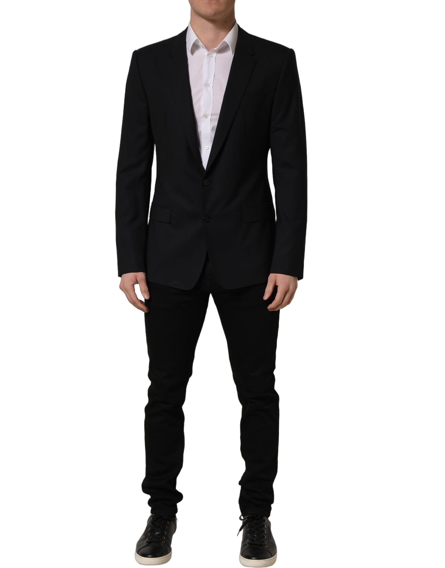 Veste blazer droite en laine noire Dolce & Gabbana
