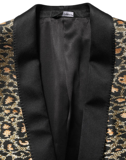 Dolce & Gabbana Abrigo/Chaqueta de hombre cruzado con estampado de leopardo dorado