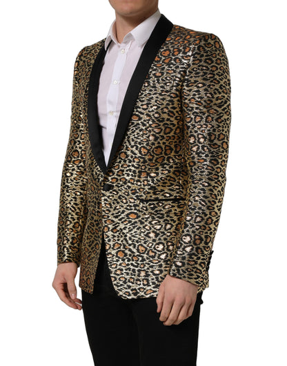 Dolce & Gabbana Abrigo/Chaqueta de hombre cruzado con estampado de leopardo dorado