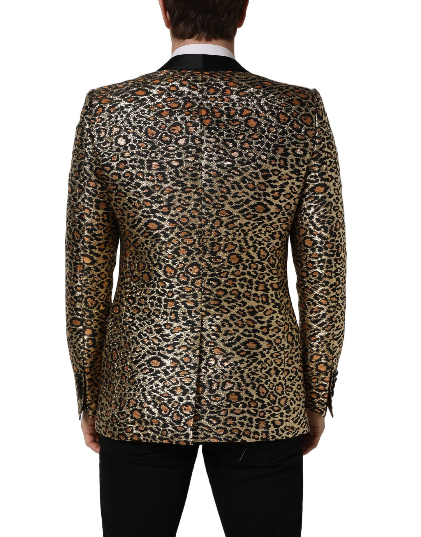 Dolce & Gabbana Abrigo/Chaqueta de hombre cruzado con estampado de leopardo dorado