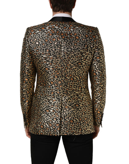 Dolce & Gabbana Abrigo/Chaqueta de hombre cruzado con estampado de leopardo dorado