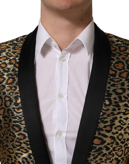 Dolce & Gabbana Abrigo/Chaqueta de hombre cruzado con estampado de leopardo dorado