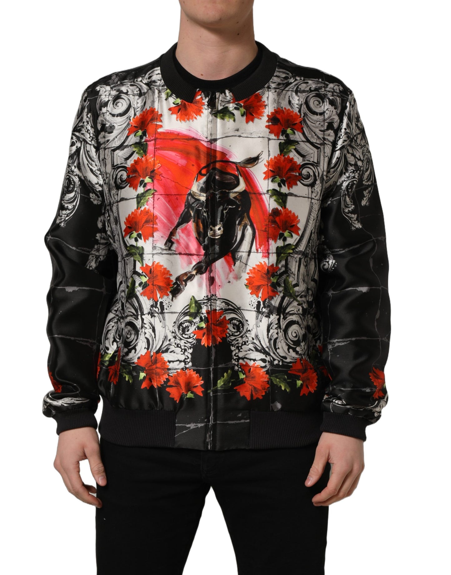 Blouson bombardier imprimé taureau Majolica multicolore Dolce & Gabbana
