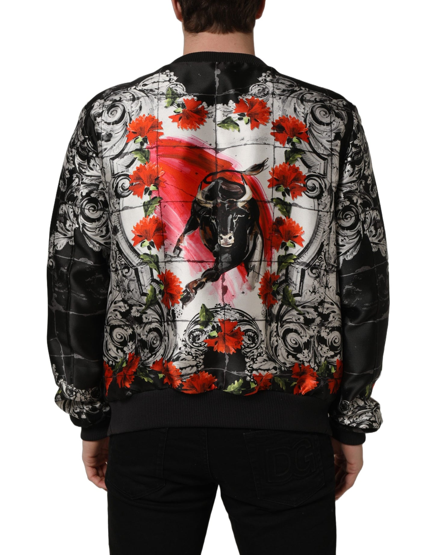 Blouson bombardier imprimé taureau Majolica multicolore Dolce & Gabbana