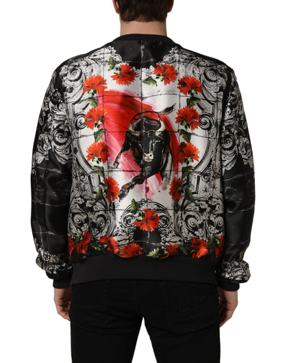 Blouson bombardier imprimé taureau Majolica multicolore Dolce & Gabbana