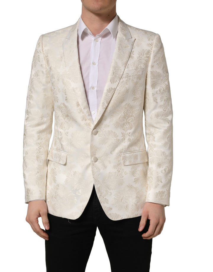 Veste homme Dolce & Gabbana blanc cassé à fleurs, coupe droite, à un bouton