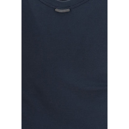 Camiseta de algodón azul Brunello Cucinelli