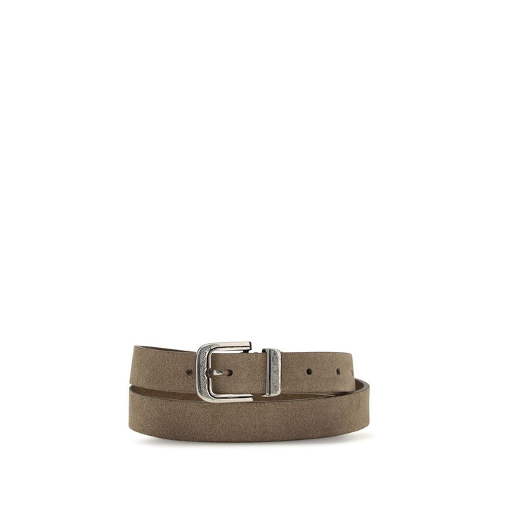 Cinturón fino de piel de becerro beige Bos Taurus Brunello Cucinelli
