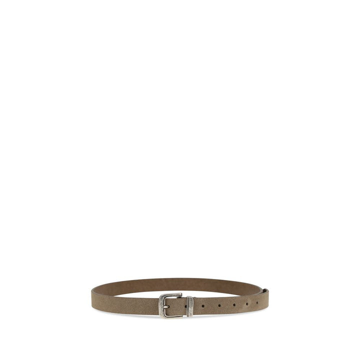 Cinturón fino de piel de becerro beige Bos Taurus Brunello Cucinelli