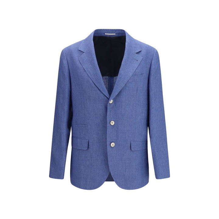 Brunello Cucinelli Blue Linen Full-Length Jacket