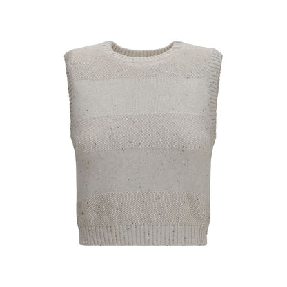 Brunello Cucinelli Beige Cotton Sleeveles Sweater