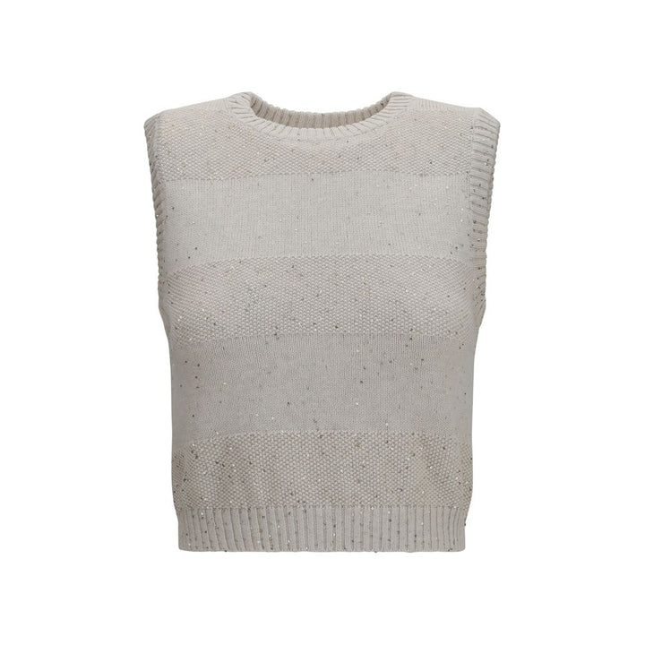 Brunello Cucinelli Beige Cotton Sleeveles Sweater