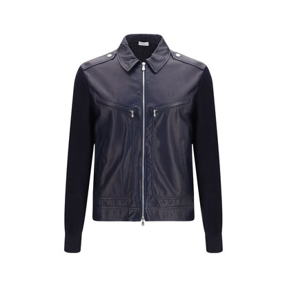 Blouson en cuir de veau bleu Bos Taurus Brunello Cucinelli