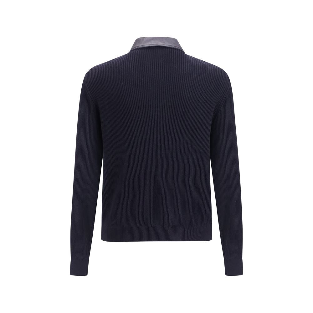 Blouson en cuir de veau bleu Bos Taurus Brunello Cucinelli