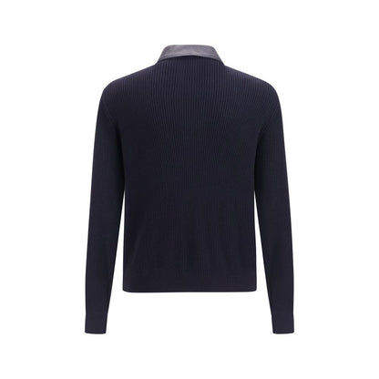 Blouson en cuir de veau bleu Bos Taurus Brunello Cucinelli