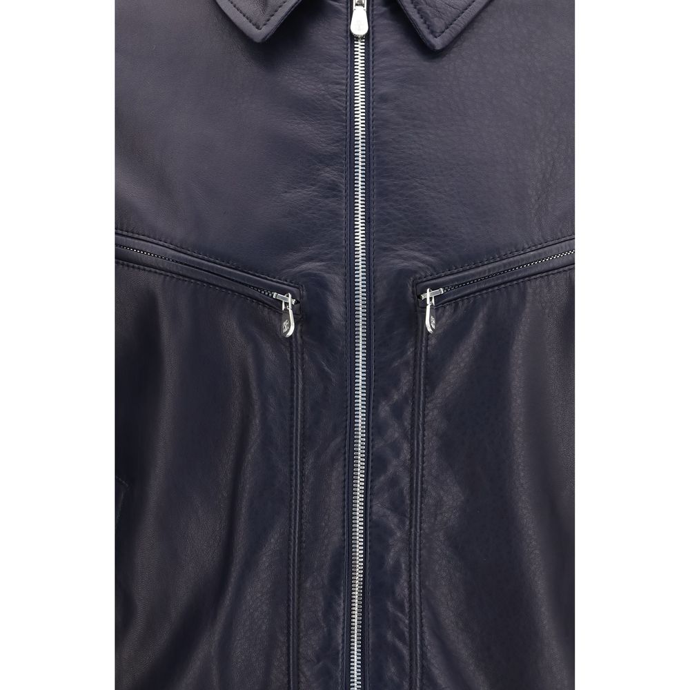 Blouson en cuir de veau bleu Bos Taurus Brunello Cucinelli