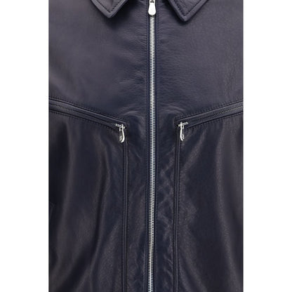 Blouson en cuir de veau bleu Bos Taurus Brunello Cucinelli