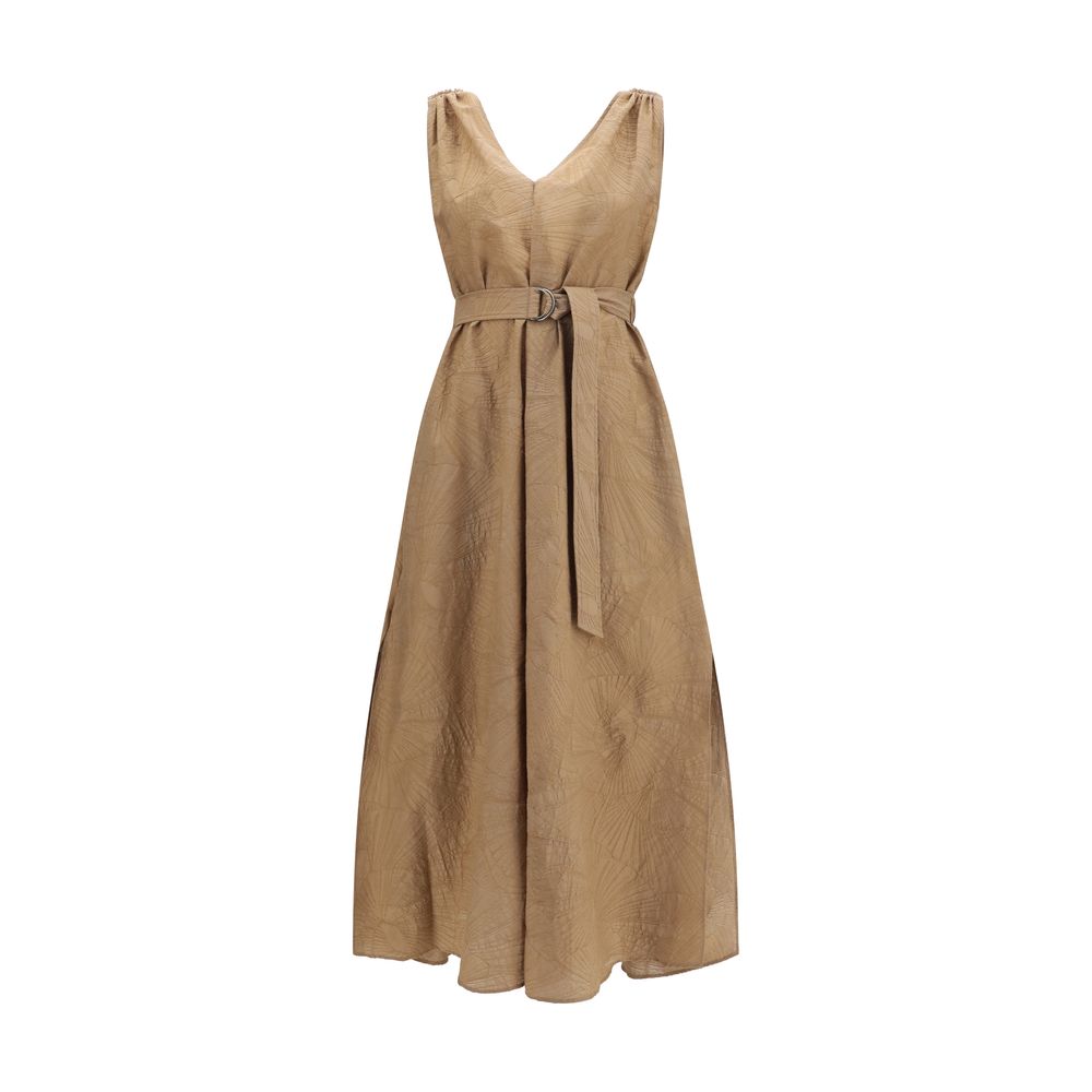 Vestido casual de algodón beige Brunello Cucinelli