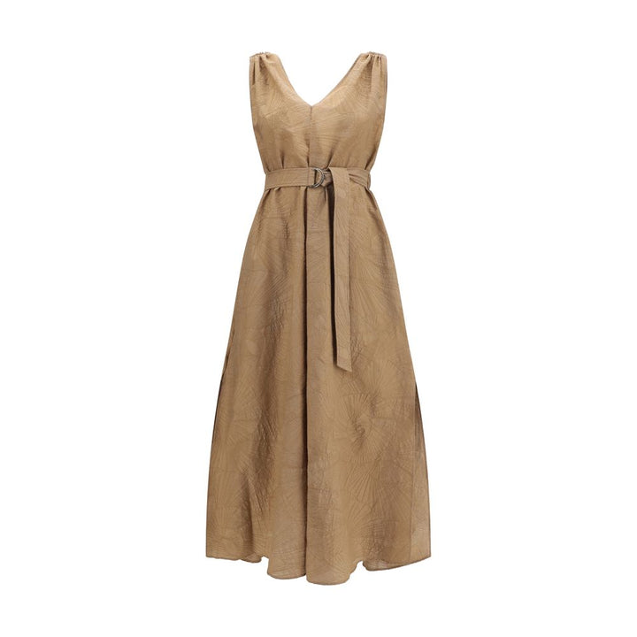Vestido casual de algodón beige Brunello Cucinelli