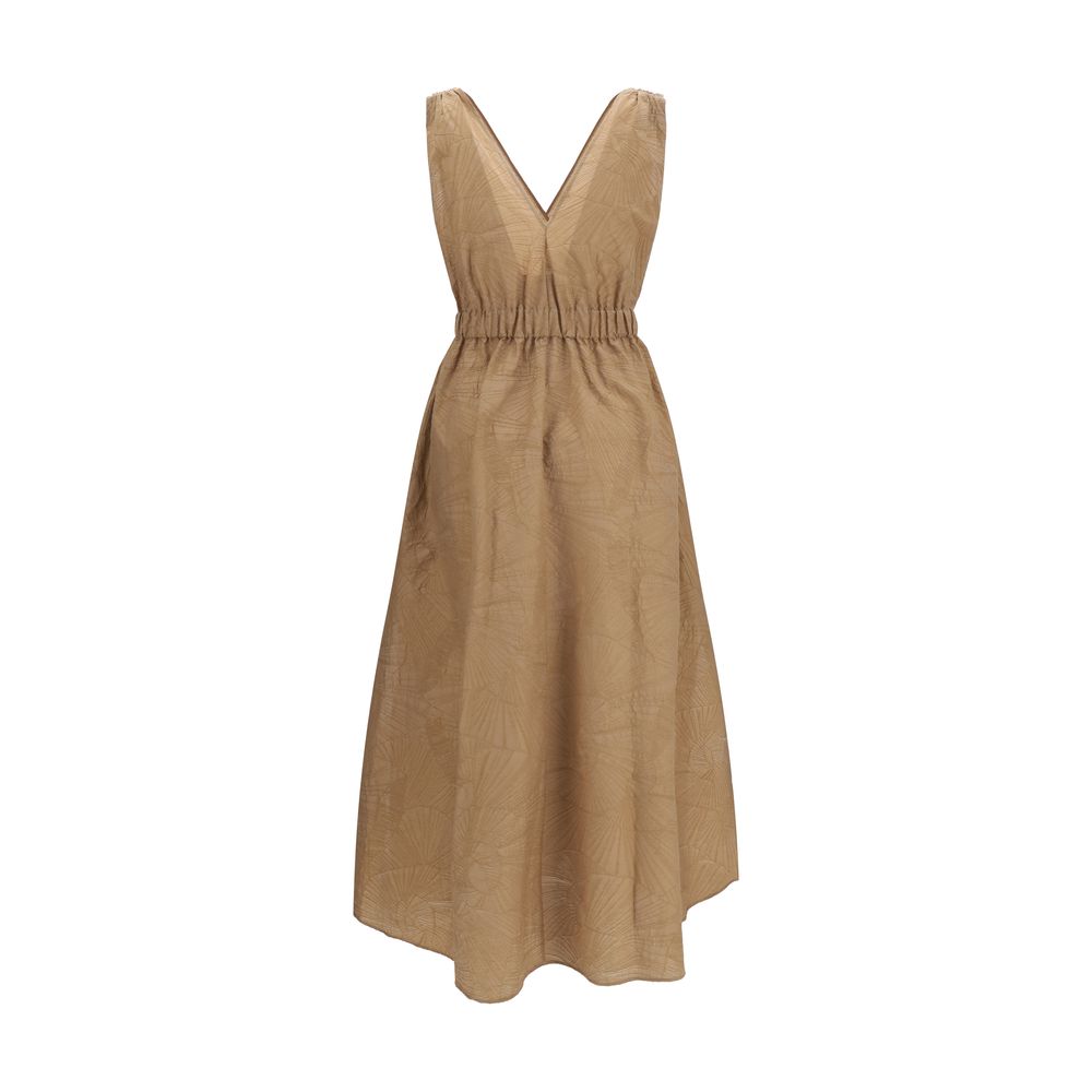 Vestido casual de algodón beige Brunello Cucinelli