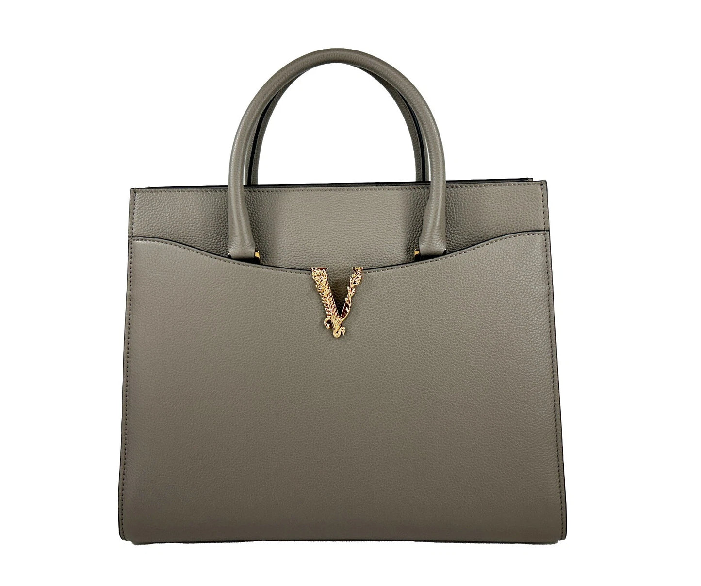 Sac fourre-tout Versace Virtus en cuir, grand modèle, avec poignée supérieure, gris