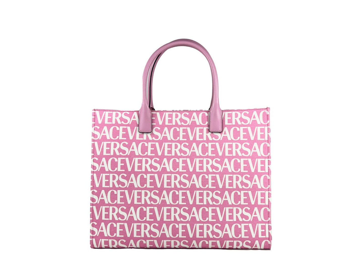 Bolso grande de mano Versace Medusa en lona, color rosa bebé