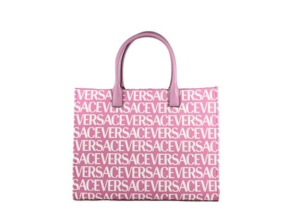 Bolso grande de mano Versace Medusa en lona, color rosa bebé