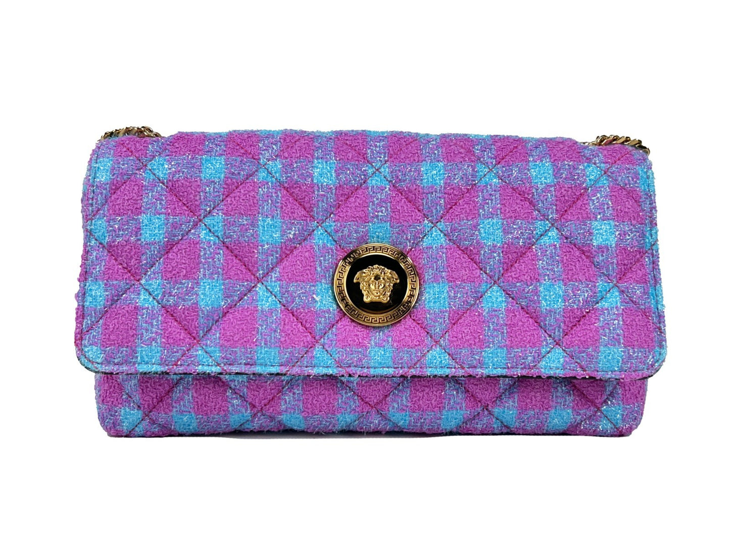 Bolso bandolera mediano de lana y lúrex de Versace