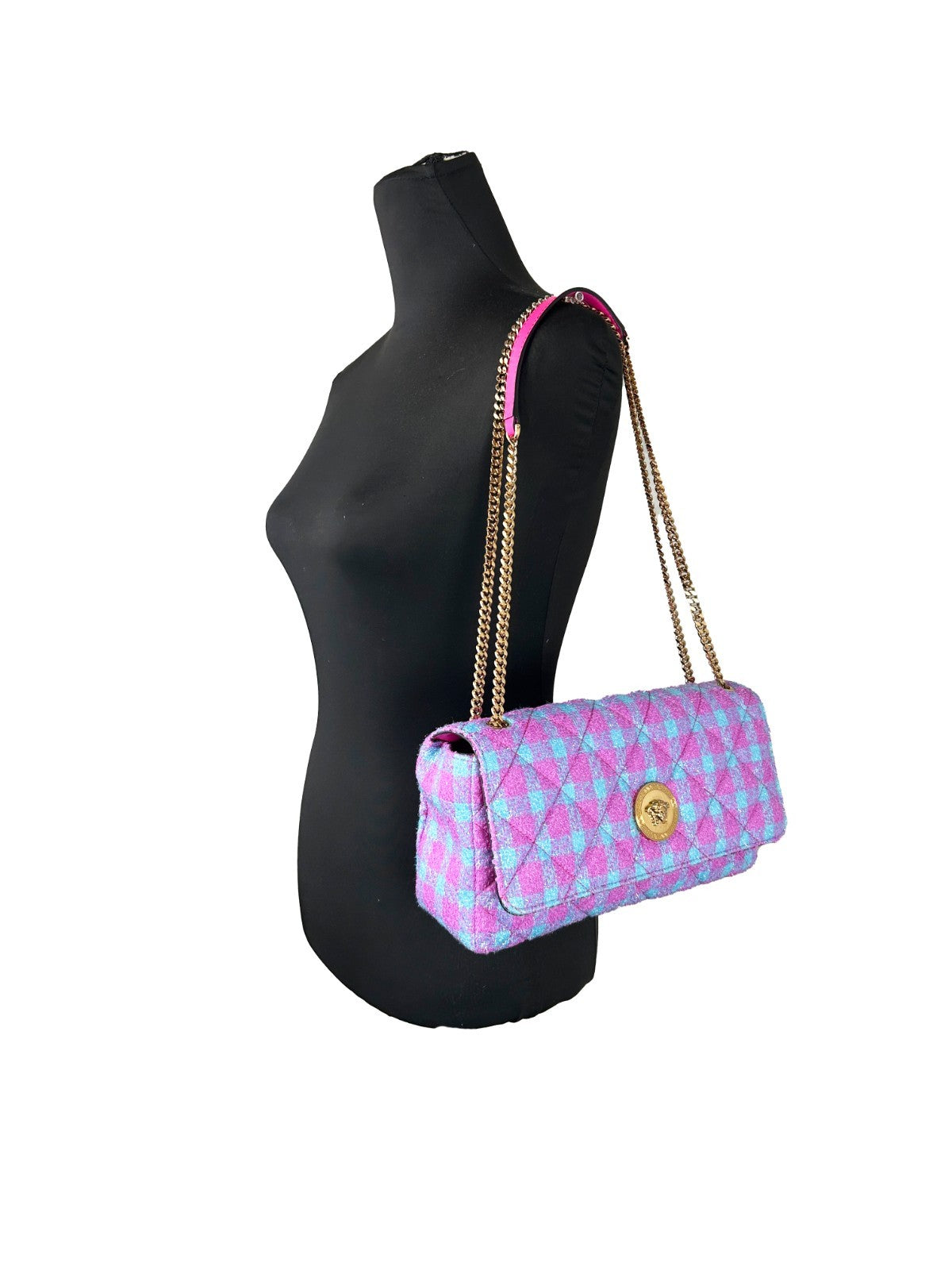 Bolso bandolera mediano de lana y lúrex de Versace