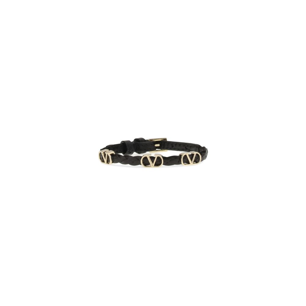 Bracelet Valentino Garavani en cuir de veau noir Bos Taurus