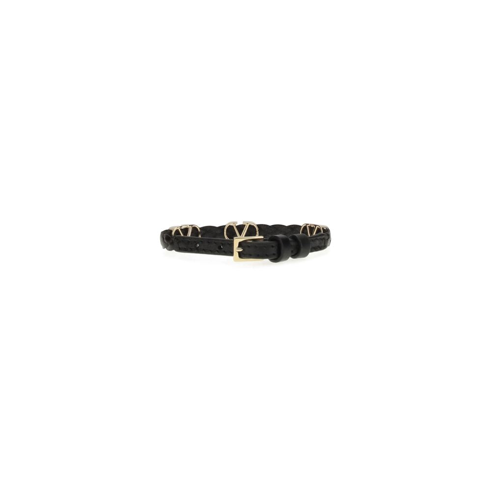 Bracelet Valentino Garavani en cuir de veau noir Bos Taurus