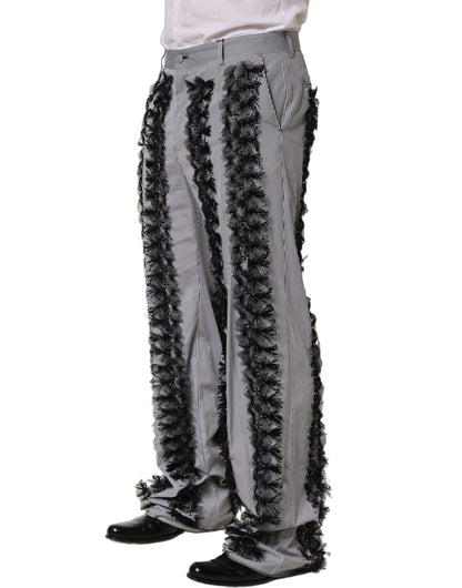Pantalones de traje a rayas grises y negras con adornos de Dolce & Gabbana