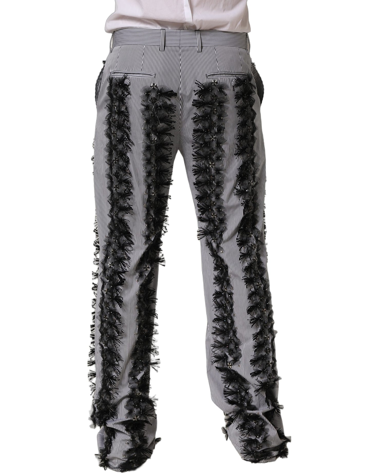 Pantalones de traje a rayas grises y negras con adornos de Dolce & Gabbana
