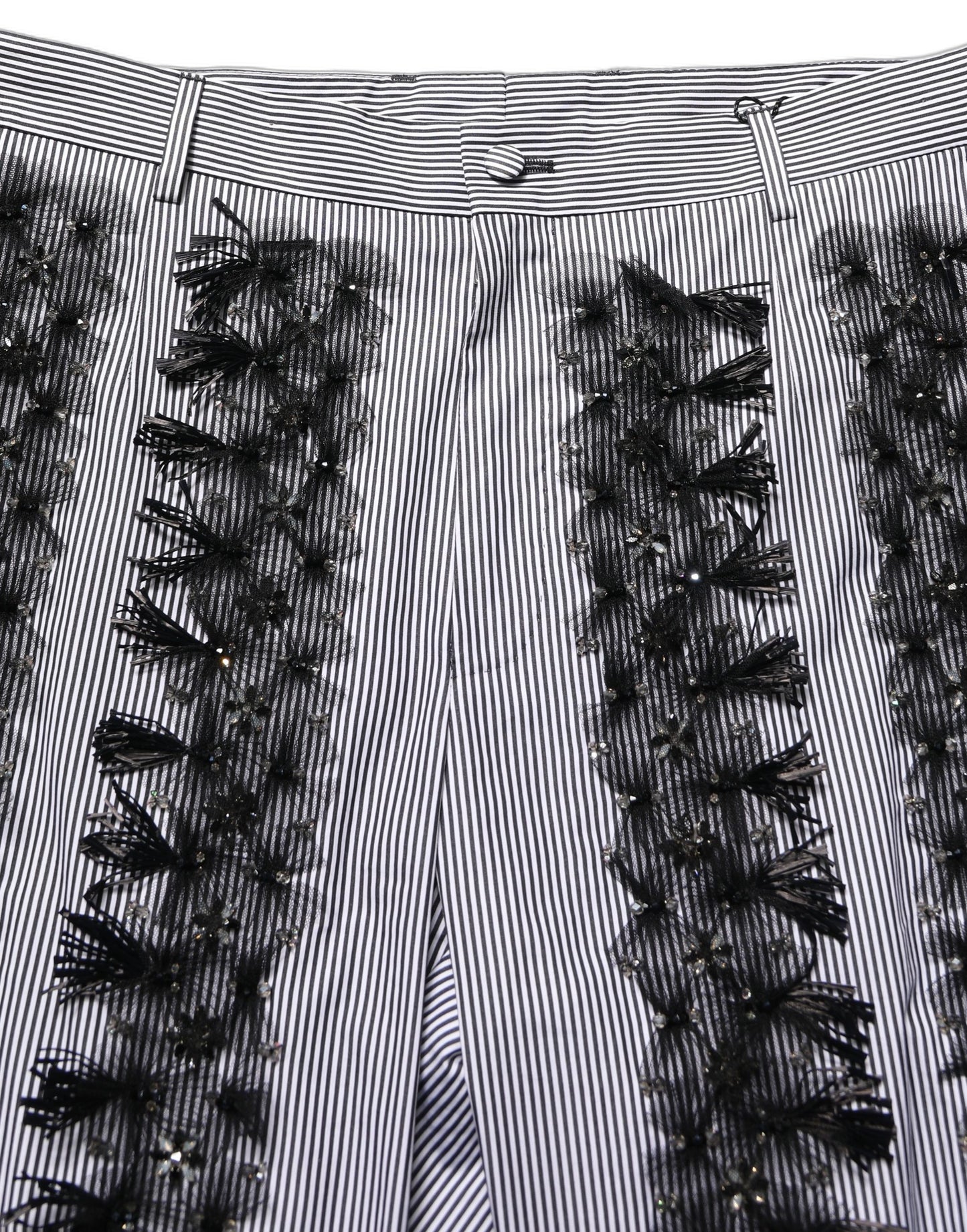 Pantalones de traje a rayas grises y negras con adornos de Dolce & Gabbana
