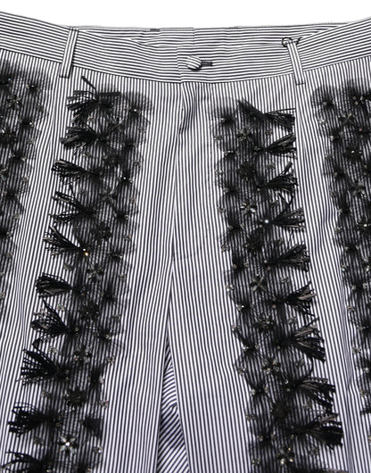 Pantalones de traje a rayas grises y negras con adornos de Dolce & Gabbana