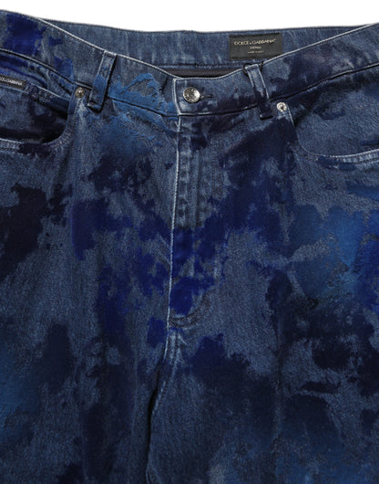 Dolce & Gabbana Jean Droit Homme en Coton Bleu Délavé Tie & Dye