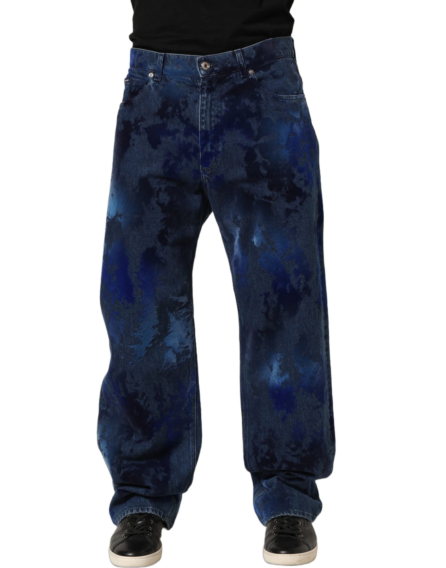 Dolce & Gabbana Jean Droit Homme en Coton Bleu Délavé Tie & Dye