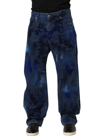 Dolce & Gabbana Jean Droit Homme en Coton Bleu Délavé Tie & Dye