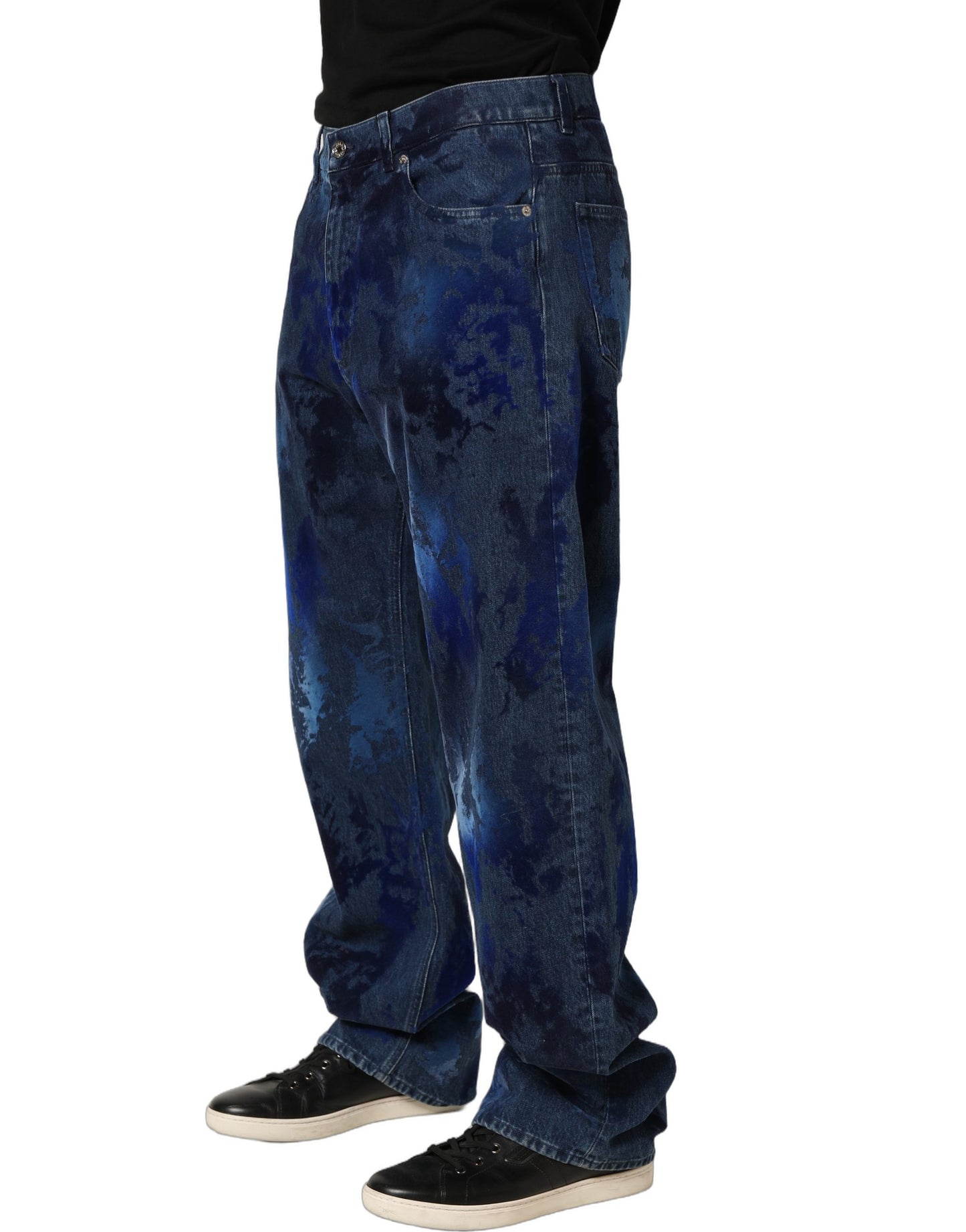 Dolce & Gabbana Jean Droit Homme en Coton Bleu Délavé Tie & Dye
