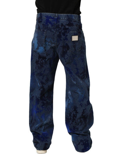 Dolce & Gabbana Jean Droit Homme en Coton Bleu Délavé Tie & Dye