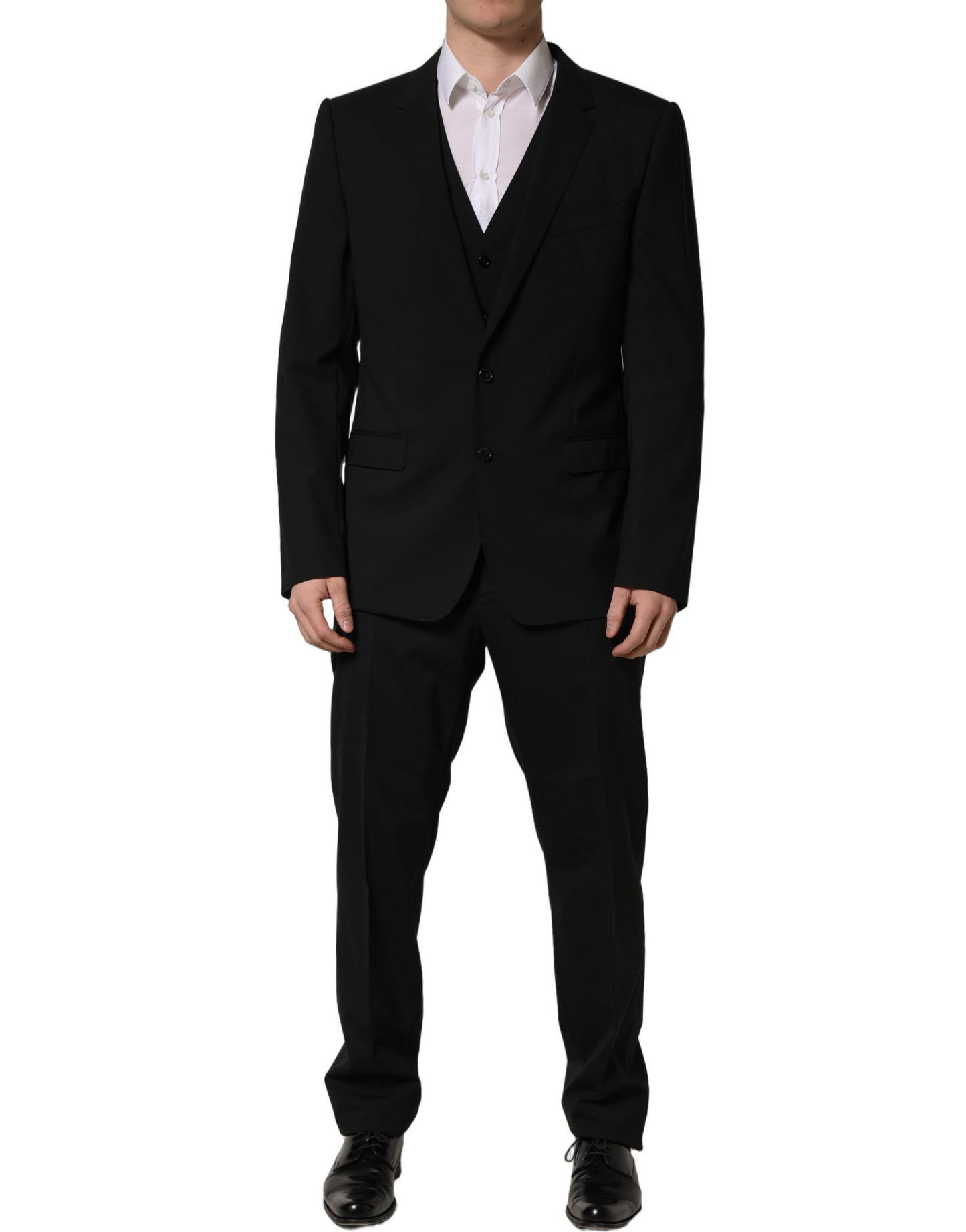 Traje de hombre de 3 piezas Dolce & Gabbana negro de lana de corte entallado formal