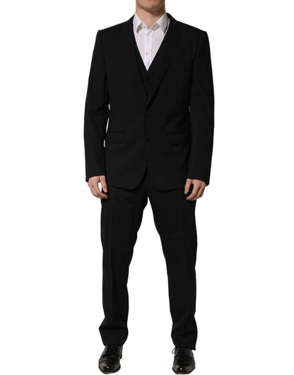 Traje de hombre de 3 piezas Dolce & Gabbana negro de lana de corte entallado formal